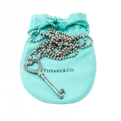 Pre Owned Tiffany & Co. Enamel Beaded Heart Key Silver Pendant Necklace