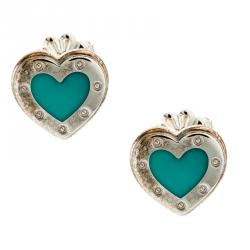 Tiffany & Co. Love Heart Blue Enamel Silver Stud Earrings 