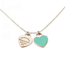 Pre Owned Tiffany & Co. Return to Tiffany Mini Double Heart Tag Silver Pendant Necklace