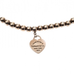 Pre Owned Tiffany & Co. Return to Tiffany Enamel Heart Tag Silver Bead Bracelet