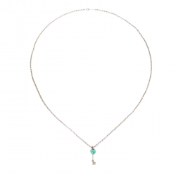 Pre Owned Tiffany & Co. Heart Key Enamel Silver Chain Link Long Pendant Necklace