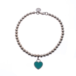 Pre Owned Tiffany & Co. Return to Tiffany Heart Tag Enamel Silver Beads Bracelet