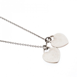Pre Owned Tiffany & Co. Return To Tiffany Double Heart Tag Silver Chain Necklace