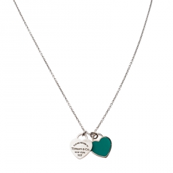 Pre Owned Tiffany & Co. Return To Tiffany Double Heart Tag Silver Chain Necklace