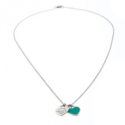 Pre Owned Tiffany & Co. Return To Tiffany Double Heart Tag Silver Chain Necklace