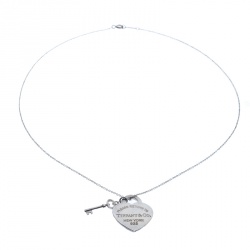 Tiffany & Co. Heart Tag Key Pendant Silver Chain Necklace