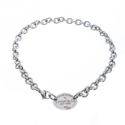 Pre Owned Tiffany & Co. Return to Tiffany Oval Tag Silver Choker Necklace