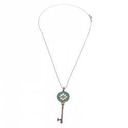 Pre Owned Tiffany & Co. Knot Key Pendant Enamel Silver Necklace