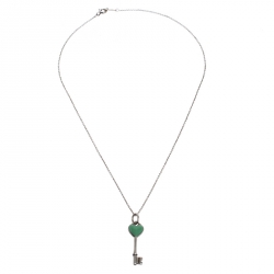 Pre Owned Tiffany & Co. Silver and Green Enamel Heart Key Pendant Necklace