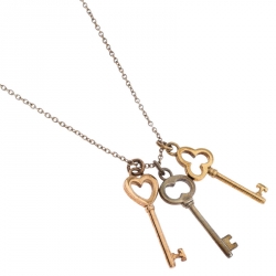 Tiffany & Co. Three Key 18k Gold Silver Pendant Necklace