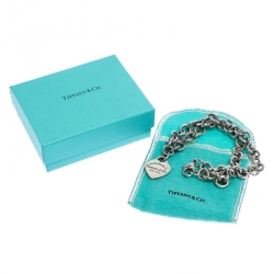 Pre Owned Tiffany & Co. Return to Tiffany Heart Tag Silver Chain Link Necklace