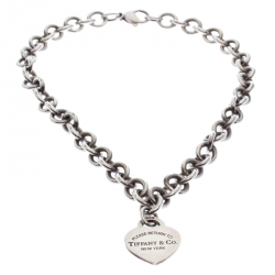 Pre Owned Tiffany & Co. Return to Tiffany Heart Tag Silver Chain Link Necklace