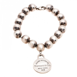 Pre Owned Tiffany & Co. Return to Tiffany Round Tag Silver Bead Bracelet