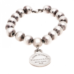 Pre Owned Tiffany & Co. Return to Tiffany Round Tag Silver Bead Bracelet