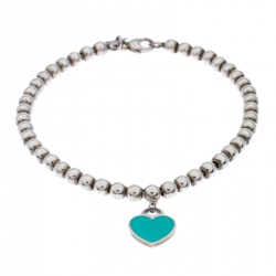 Pre Owned Tiffany & Co. Return to Tiffany Enamel Heart Tag Silver Beads Bracelet