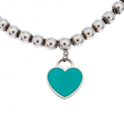 Pre Owned Tiffany & Co. Return to Tiffany Enamel Heart Tag Silver Beads Bracelet