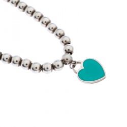 Pre Owned Tiffany & Co. Return to Tiffany Enamel Heart Tag Silver Beads Bracelet