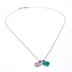 Pre Owned Tiffany & Co. Return to Tiffany Mini Double Heart Tag Silver Pendant Necklace