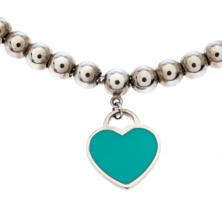 Pre Owned Tiffany & Co. Return to Tiffany Enamel Heart Tag Silver Beads Bracelet