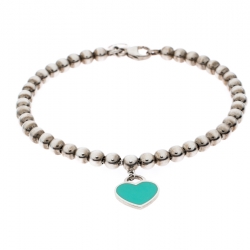 Pre Owned Tiffany & Co. Return to Tiffany Enamel Heart Tag Silver Beads Bracelet