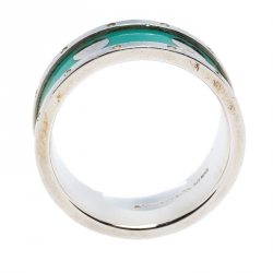 Pre Owned Tiffany & Co. Return To Tiffany Love Heart Blue Enamel Silver Band Ring Size 55