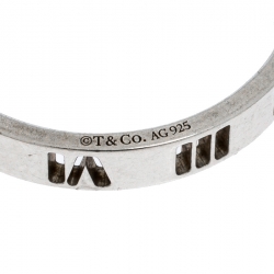 Pre Owned Tiffany & Co. Atlas Narrow Numeral Silver Band Ring Size 61