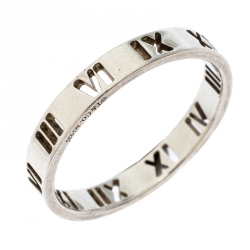 Pre Owned Tiffany & Co. Atlas Narrow Numeral Silver Band Ring Size 61