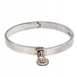 Pre Owned Tiffany & Co. Silver 18K Gold Round Lock Charm Bangle Bracelet