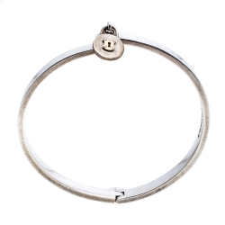 Pre Owned Tiffany & Co. Silver 18K Gold Round Lock Charm Bangle Bracelet