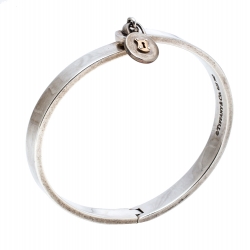 Pre Owned Tiffany & Co. Silver 18K Gold Round Lock Charm Bangle Bracelet