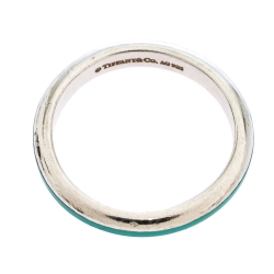Tiffany & Co. Blue Enamel Inlay Silver Band Ring Size 55