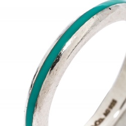 Pre Owned Tiffany & Co. Blue Enamel Inlay Silver Band Ring Size 55