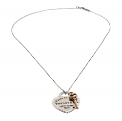 Pre Owned Tiffany & Co. Sterling Silver Return To Tiffany Love Heart Tag and Key Charm Necklace