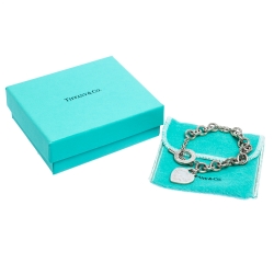 Pre Owned Tiffany & Co. Return To Tiffany Heart Tag Silver Chain Link Toggle Bracelet