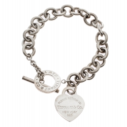 Pre Owned Tiffany & Co. Return To Tiffany Heart Tag Silver Chain Link Toggle Bracelet