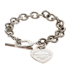 Pre Owned Tiffany & Co. Return To Tiffany Heart Tag Silver Chain Link Toggle Bracelet