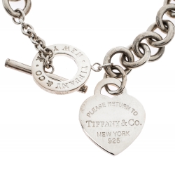 Pre Owned Tiffany & Co. Return To Tiffany Heart Tag Silver Chain Link Toggle Bracelet