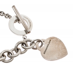 Pre Owned Tiffany & Co. Return To Tiffany Heart Tag Silver Chain Link Toggle Bracelet