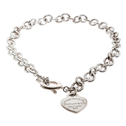 Pre Owned Tiffany & Co. Return To Tiffany Heart Tag Silver Chain Link Toggle Necklace