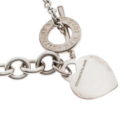 Pre Owned Tiffany & Co. Return To Tiffany Heart Tag Silver Chain Link Toggle Necklace
