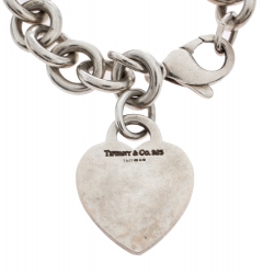 Pre Owned Tiffany & Co. Plain Heart Tag Silver Chain Link Bracelet 
