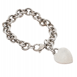 Pre Owned Tiffany & Co. Plain Heart Tag Silver Chain Link Bracelet 