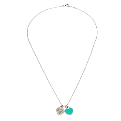 Pre Owned Tiffany & Co. Return to Tiffany Mini Enamel Double Heart Tag Silver Pendant Necklace