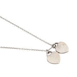 Pre Owned Tiffany & Co. Return to Tiffany Mini Enamel Double Heart Tag Silver Pendant Necklace