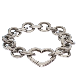 Pre Owned Tiffany & Co. Open Heart Silver Chain Link Bracelet