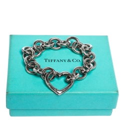 Pre Owned Tiffany & Co. Open Heart Silver Chain Link Bracelet