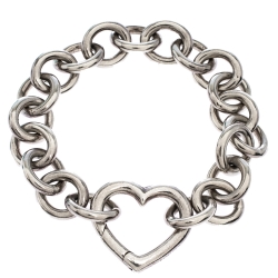 Pre Owned Tiffany & Co. Open Heart Silver Chain Link Bracelet