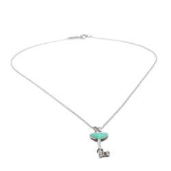Pre Owned Tiffany & Co. Blue Enamel Heart Key Silver Pendant Necklace