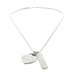Pre Owned Tiffany & Co. Bar & Heart Tag Silver Dual Pendant Necklace
