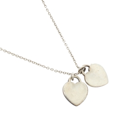 Pre Owned Tiffany & Co. Return to Tiffany Enamel Double Heart Tag Silver Pendant Necklace